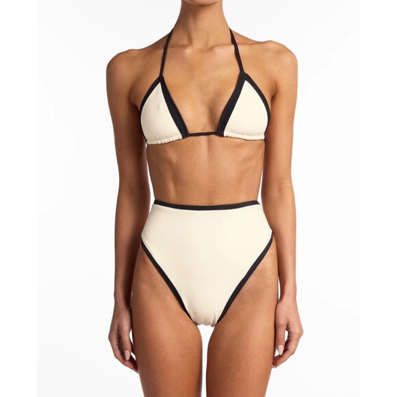 SAME Los Angeles Bottom Swim  Womens High Rise Solid Size Medium Ribbed Beige - Picture 2 of 8